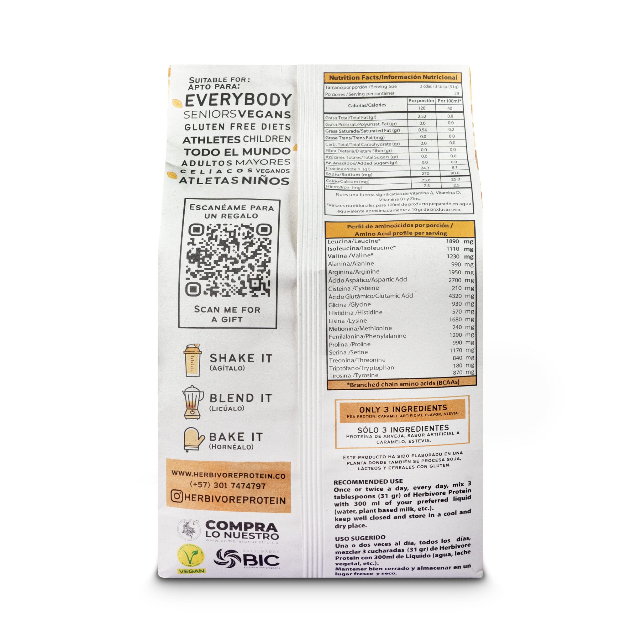 ProteĆna aislada de arveja herbivore protein sabor caramelo