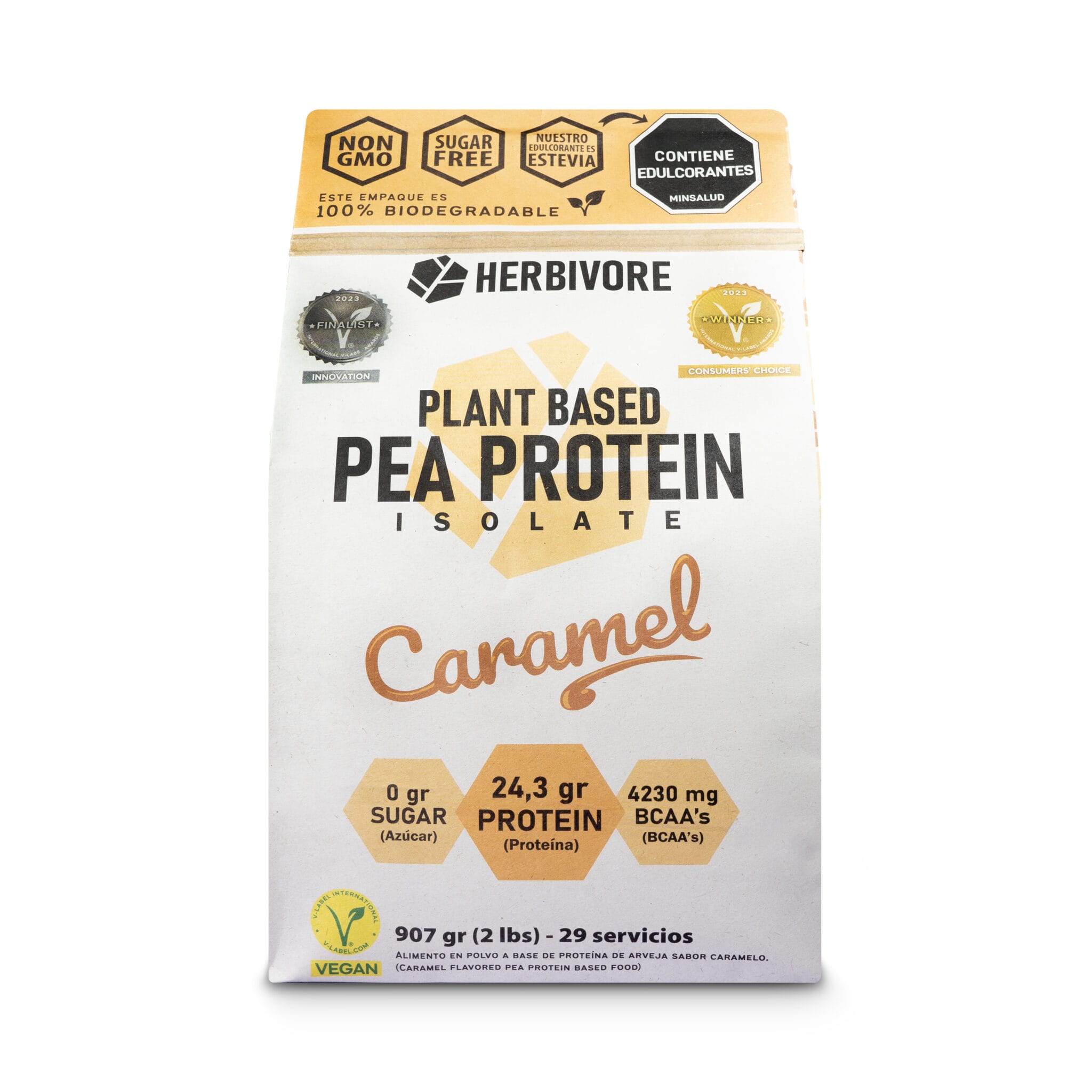 ProteĆna aislada de arveja herbivore protein sabor caramelo