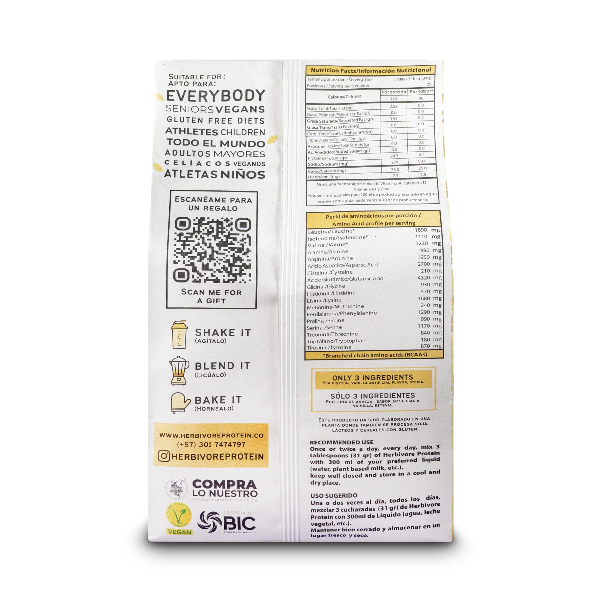 ProteĆna aislada de arveja herbivore protein sabor vainilla