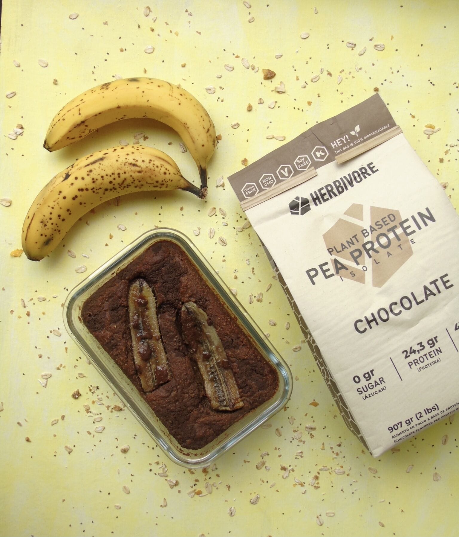 Pan de banano y chocolate alto en proteína